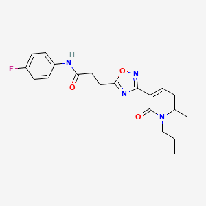 molecular formula C20H21FN4O3 B4508351 N-(4-Fluorophenyl)-3-[3-(6-methyl-2-oxo-1-propyl-1,2-dihydropyridin-3-YL)-1,2,4-oxadiazol-5-YL]propanamide 