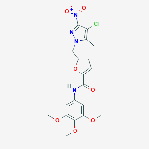 molecular formula C19H19ClN4O7 B450853 5-[(4-CHLORO-5-METHYL-3-NITRO-1H-PYRAZOL-1-YL)METHYL]-N-(3,4,5-TRIMETHOXYPHENYL)-2-FURAMIDE 