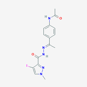 molecular formula C15H16IN5O2 B450854 N~1~-[4-(1-{(E)-2-[(4-IODO-1-METHYL-1H-PYRAZOL-3-YL)CARBONYL]HYDRAZONO}ETHYL)PHENYL]ACETAMIDE 