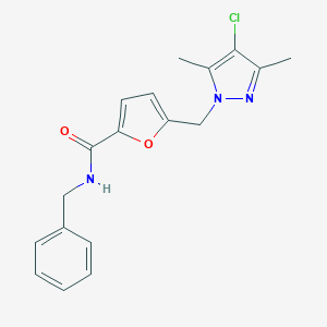 molecular formula C18H18ClN3O2 B450859 N-benzyl-5-[(4-chloro-3,5-dimethyl-1H-pyrazol-1-yl)methyl]-2-furamide 