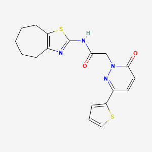 molecular formula C18H18N4O2S2 B4508667 N-[(2Z)-3,4,5,6,7,8-hexahydro-2H-cyclohepta[d][1,3]thiazol-2-ylidene]-2-[6-oxo-3-(thiophen-2-yl)pyridazin-1(6H)-yl]acetamide 