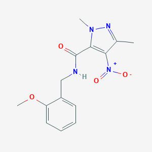 molecular formula C14H16N4O4 B450873 N-(2-methoxybenzyl)-1,3-dimethyl-4-nitro-1H-pyrazole-5-carboxamide 