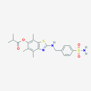 molecular formula C21H25N3O4S2 B045088 Propanoic  acid,  2-methyl-,  2-[[[4-(aminosulfonyl)phenyl]methyl]amino]-4,5,7-trimethyl-6-benzothia CAS No. 120164-89-8