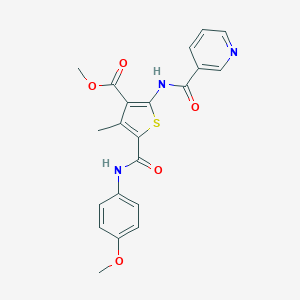 molecular formula C21H19N3O5S B450880 methyl 5-[(4-methoxyanilino)carbonyl]-4-methyl-2-[(3-pyridinylcarbonyl)amino]-3-thiophenecarboxylate 