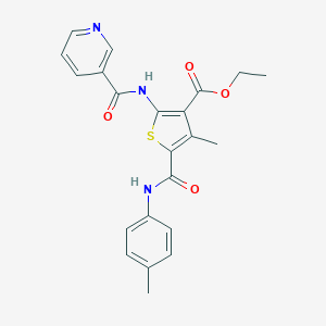 molecular formula C22H21N3O4S B450898 Ethyl 4-methyl-2-[(3-pyridinylcarbonyl)amino]-5-(4-toluidinocarbonyl)-3-thiophenecarboxylate 