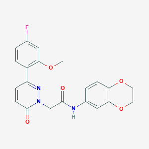 molecular formula C21H18FN3O5 B4509348 N-(2,3-dihydro-1,4-benzodioxin-6-yl)-2-[3-(4-fluoro-2-methoxyphenyl)-6-oxopyridazin-1(6H)-yl]acetamide 