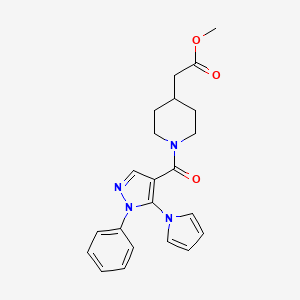molecular formula C22H24N4O3 B4509371 methyl (1-{[1-phenyl-5-(1H-pyrrol-1-yl)-1H-pyrazol-4-yl]carbonyl}piperidin-4-yl)acetate 