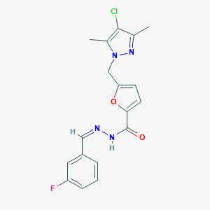 molecular formula C18H16ClFN4O2 B450969 5-[(4-CHLORO-3,5-DIMETHYL-1H-PYRAZOL-1-YL)METHYL]-N'~2~-[(Z)-1-(3-FLUOROPHENYL)METHYLIDENE]-2-FUROHYDRAZIDE 