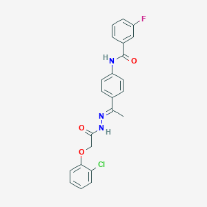molecular formula C23H19ClFN3O3 B450976 N-{4-[(1E)-1-{2-[(2-chlorophenoxy)acetyl]hydrazinylidene}ethyl]phenyl}-3-fluorobenzamide 