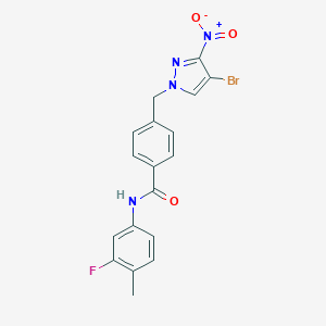 molecular formula C18H14BrFN4O3 B451011 4-[(4-bromo-3-nitro-1H-pyrazol-1-yl)methyl]-N-(3-fluoro-4-methylphenyl)benzamide 