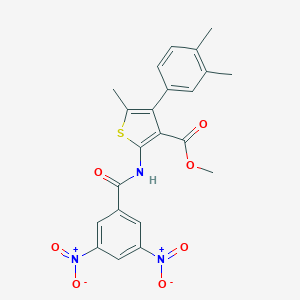 molecular formula C22H19N3O7S B451058 Methyl 2-({3,5-bisnitrobenzoyl}amino)-4-(3,4-dimethylphenyl)-5-methylthiophene-3-carboxylate 