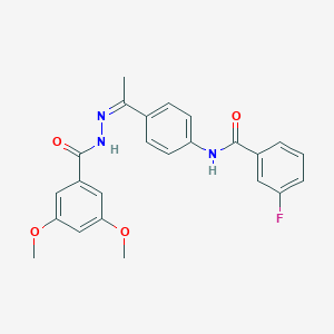 molecular formula C24H22FN3O4 B451067 N-{4-[N-(3,5-dimethoxybenzoyl)ethanehydrazonoyl]phenyl}-3-fluorobenzamide 