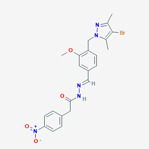 molecular formula C22H22BrN5O4 B451094 N'-{4-[(4-bromo-3,5-dimethyl-1H-pyrazol-1-yl)methyl]-3-methoxybenzylidene}-2-{4-nitrophenyl}acetohydrazide 