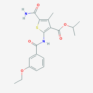 molecular formula C19H22N2O5S B451156 Isopropyl 5-(aminocarbonyl)-2-[(3-ethoxybenzoyl)amino]-4-methyl-3-thiophenecarboxylate 