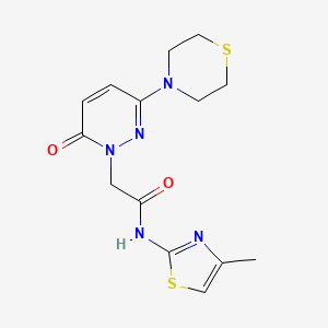 molecular formula C14H17N5O2S2 B4511744 N-[(2Z)-4-methyl-1,3-thiazol-2(3H)-ylidene]-2-[6-oxo-3-(thiomorpholin-4-yl)pyridazin-1(6H)-yl]acetamide 