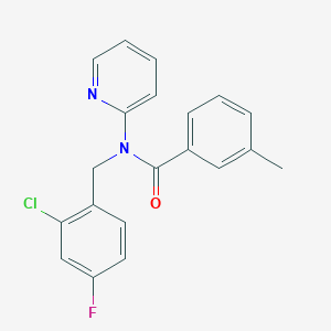 molecular formula C20H16ClFN2O B4511828 N-[(2-CHLORO-4-FLUOROPHENYL)METHYL]-3-METHYL-N-(PYRIDIN-2-YL)BENZAMIDE 