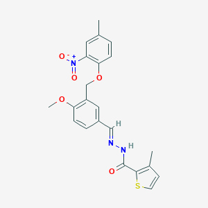 molecular formula C22H21N3O5S B451204 N'-[3-({2-nitro-4-methylphenoxy}methyl)-4-methoxybenzylidene]-3-methyl-2-thiophenecarbohydrazide 