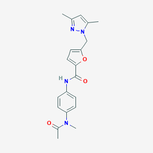 molecular formula C20H22N4O3 B451208 N-{4-[acetyl(methyl)amino]phenyl}-5-[(3,5-dimethyl-1H-pyrazol-1-yl)methyl]-2-furamide 