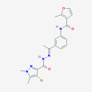 N-(3-{N-[(4-bromo-1,5-dimethyl-1H-pyrazol-3-yl)carbonyl]ethanehydrazonoyl}phenyl)-2-methyl-3-furamide