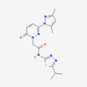 molecular formula C16H19N7O2S B4512506 2-[3-(3,5-dimethyl-1H-pyrazol-1-yl)-6-oxopyridazin-1(6H)-yl]-N-[(2Z)-5-(propan-2-yl)-1,3,4-thiadiazol-2(3H)-ylidene]acetamide 
