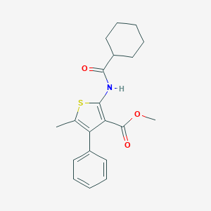 molecular formula C20H23NO3S B451270 METHYL 2-CYCLOHEXANEAMIDO-5-METHYL-4-PHENYLTHIOPHENE-3-CARBOXYLATE 