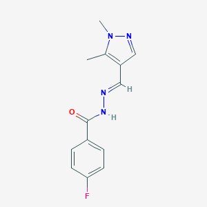 molecular formula C13H13FN4O B451294 N'-[(1,5-dimethyl-1H-pyrazol-4-yl)methylene]-4-fluorobenzohydrazide 
