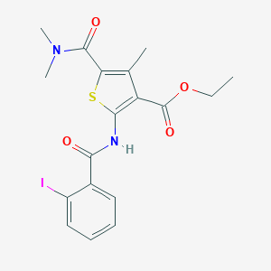 molecular formula C18H19IN2O4S B451299 ethyl 5-[(dimethylamino)carbonyl]-2-[(2-iodobenzoyl)amino]-4-methyl-3-thiophenecarboxylate 