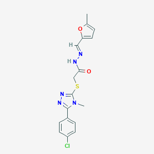 molecular formula C17H16ClN5O2S B451311 2-[[5-(4-chlorophenyl)-4-methyl-1,2,4-triazol-3-yl]sulfanyl]-N-[(E)-(5-methylfuran-2-yl)methylideneamino]acetamide CAS No. 348104-58-5