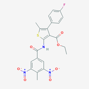 molecular formula C22H18FN3O7S B451316 Ethyl 2-({3,5-bisnitro-4-methylbenzoyl}amino)-4-(4-fluorophenyl)-5-methylthiophene-3-carboxylate 