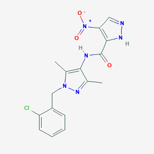 molecular formula C16H15ClN6O3 B451318 N~3~-[1-(2-CHLOROBENZYL)-3,5-DIMETHYL-1H-PYRAZOL-4-YL]-4-NITRO-1H-PYRAZOLE-3-CARBOXAMIDE 