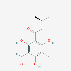 molecular formula C14H18O5 B045144 2,4,6-trihydroxy-3-methyl-5-[(3S)-3-methylpentanoyl]benzaldehyde CAS No. 116425-03-7