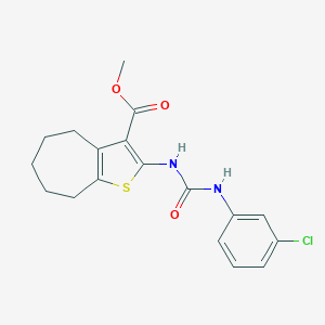 molecular formula C18H19ClN2O3S B451441 methyl 2-{[(3-chloroanilino)carbonyl]amino}-5,6,7,8-tetrahydro-4H-cyclohepta[b]thiophene-3-carboxylate 