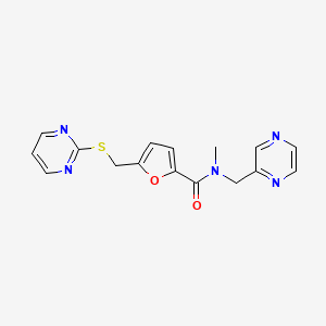molecular formula C16H15N5O2S B4514427 N-methyl-N-(pyrazin-2-ylmethyl)-5-[(pyrimidin-2-ylthio)methyl]-2-furamide 