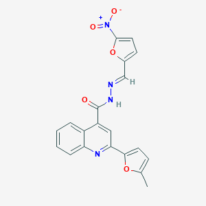 molecular formula C20H14N4O5 B451469 N'-({5-nitro-2-furyl}methylene)-2-(5-methyl-2-furyl)-4-quinolinecarbohydrazide 