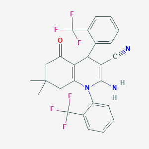 molecular formula C26H21F6N3O B451482 2-Amino-7,7-dimethyl-5-oxo-1,4-bis[2-(trifluoromethyl)phenyl]-1,4,5,6,7,8-hexahydro-3-quinolinecarbonitrile 