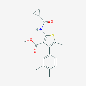 molecular formula C19H21NO3S B451541 METHYL 2-CYCLOPROPANEAMIDO-4-(3,4-DIMETHYLPHENYL)-5-METHYLTHIOPHENE-3-CARBOXYLATE 