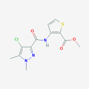 molecular formula C12H12ClN3O3S B451558 methyl 3-{[(4-chloro-1,5-dimethyl-1H-pyrazol-3-yl)carbonyl]amino}thiophene-2-carboxylate 