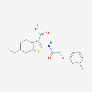 molecular formula C21H25NO4S B451570 Methyl 6-ethyl-2-{[(3-methylphenoxy)acetyl]amino}-4,5,6,7-tetrahydro-1-benzothiophene-3-carboxylate 