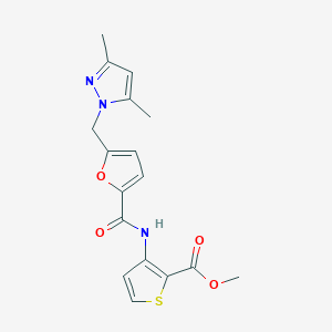 molecular formula C17H17N3O4S B451609 METHYL 3-[({5-[(3,5-DIMETHYL-1H-PYRAZOL-1-YL)METHYL]-2-FURYL}CARBONYL)AMINO]-2-THIOPHENECARBOXYLATE 