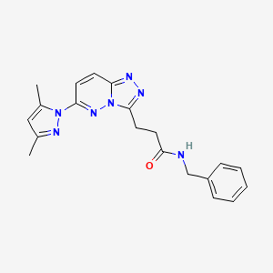 molecular formula C20H21N7O B4516185 N-benzyl-3-[6-(3,5-dimethyl-1H-pyrazol-1-yl)[1,2,4]triazolo[4,3-b]pyridazin-3-yl]propanamide 