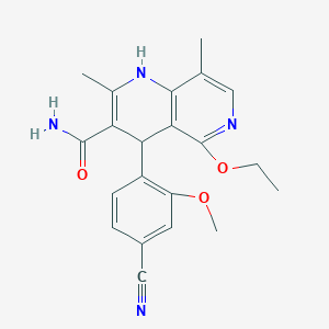 molecular formula C21H22N4O3 B045162 4-(4-Cyano-2-methoxyphenyl)-5-ethoxy-2,8-dimethyl-1,4-dihydro-1,6-naphthyridine-3-carboxamide CAS No. 1050477-27-4