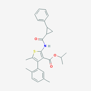 molecular formula C27H29NO3S B451642 Isopropyl 4-(2,5-dimethylphenyl)-5-methyl-2-{[(2-phenylcyclopropyl)carbonyl]amino}-3-thiophenecarboxylate 