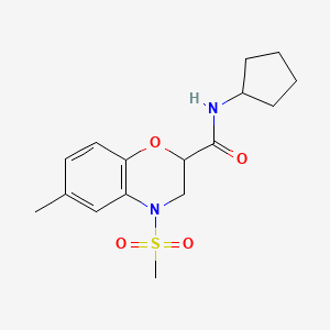 molecular formula C16H22N2O4S B4516427 N-CYCLOPENTYL-4-METHANESULFONYL-6-METHYL-3,4-DIHYDRO-2H-1,4-BENZOXAZINE-2-CARBOXAMIDE 