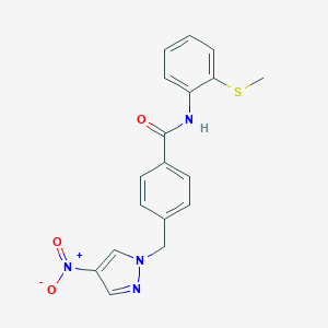 molecular formula C18H16N4O3S B451643 N-[2-(methylsulfanyl)phenyl]-4-[(4-nitro-1H-pyrazol-1-yl)methyl]benzamide 