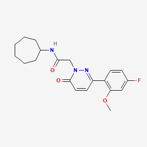 molecular formula C20H24FN3O3 B4516465 N-cycloheptyl-2-(3-(4-fluoro-2-methoxyphenyl)-6-oxopyridazin-1(6H)-yl)acetamide 