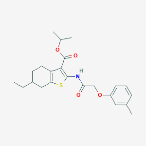 molecular formula C23H29NO4S B451679 Isopropyl 6-ethyl-2-{[(3-methylphenoxy)acetyl]amino}-4,5,6,7-tetrahydro-1-benzothiophene-3-carboxylate 