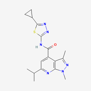 molecular formula C17H20N6OS B4516813 N-[(2E)-5-cyclopropyl-1,3,4-thiadiazol-2(3H)-ylidene]-1,3-dimethyl-6-(propan-2-yl)-1H-pyrazolo[3,4-b]pyridine-4-carboxamide 