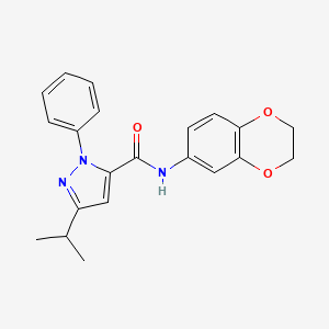 molecular formula C21H21N3O3 B4516884 N-(2,3-dihydro-1,4-benzodioxin-6-yl)-1-phenyl-3-(propan-2-yl)-1H-pyrazole-5-carboxamide 