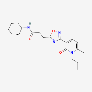 molecular formula C20H28N4O3 B4517084 N-cyclohexyl-3-[3-(6-methyl-2-oxo-1-propyl-1,2-dihydropyridin-3-yl)-1,2,4-oxadiazol-5-yl]propanamide 