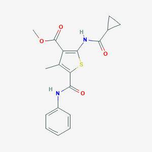 molecular formula C18H18N2O4S B451709 methyl 5-(anilinocarbonyl)-2-[(cyclopropylcarbonyl)amino]-4-methyl-3-thiophenecarboxylate 